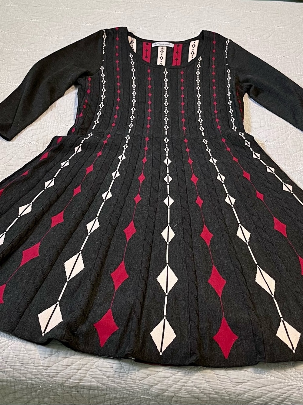 Charcoal Gray Dress with Red and Cream Accents - Size L